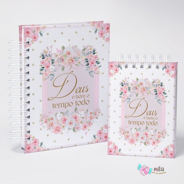 Kit Presente Caderno + Bloco + Caneta + Caixa - Deus é Bom o Tempo Todo