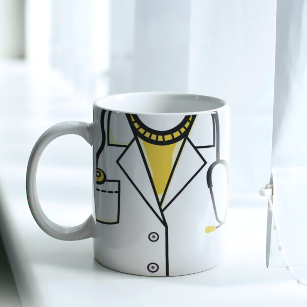 Caneca Jaleco Branco com Amarelo