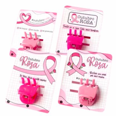 50 Card com Mini Presilha de cabelo Outubro Rosa