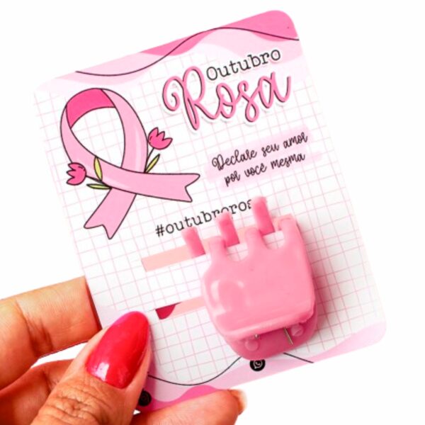 50 Card com Mini Presilha de cabelo Outubro Rosa - Imagem 2