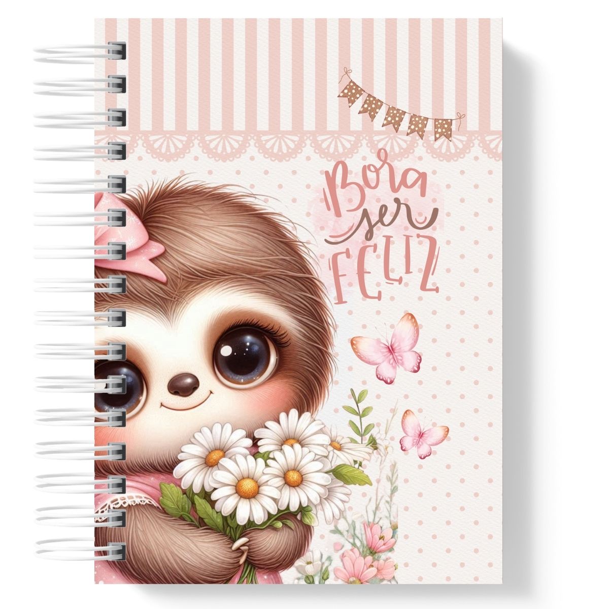 Caderno Universitário Preguiça Rosa Personalizado com Nome - Imagem 3