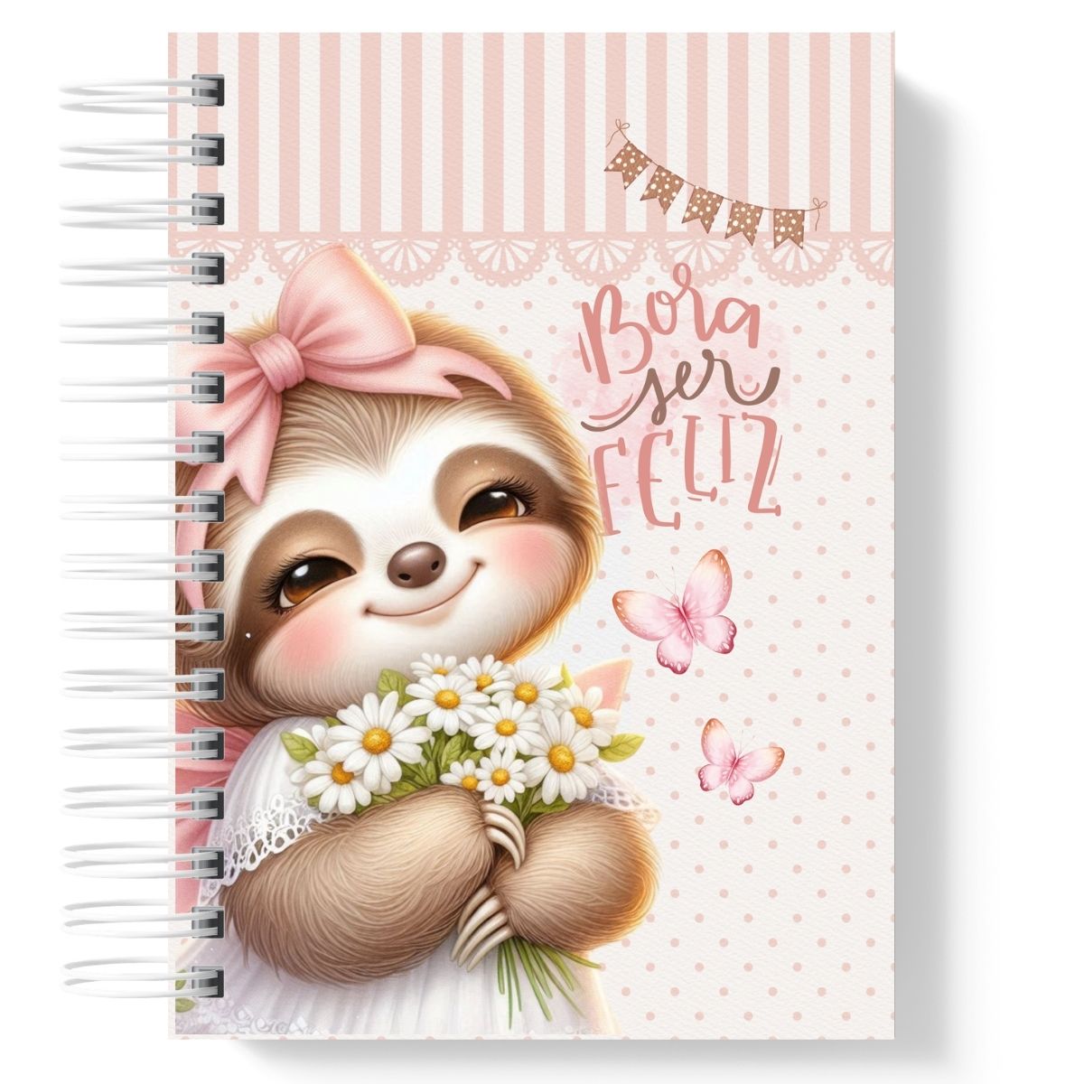 Caderno Universitário Preguiça Rosa Personalizado com Nome