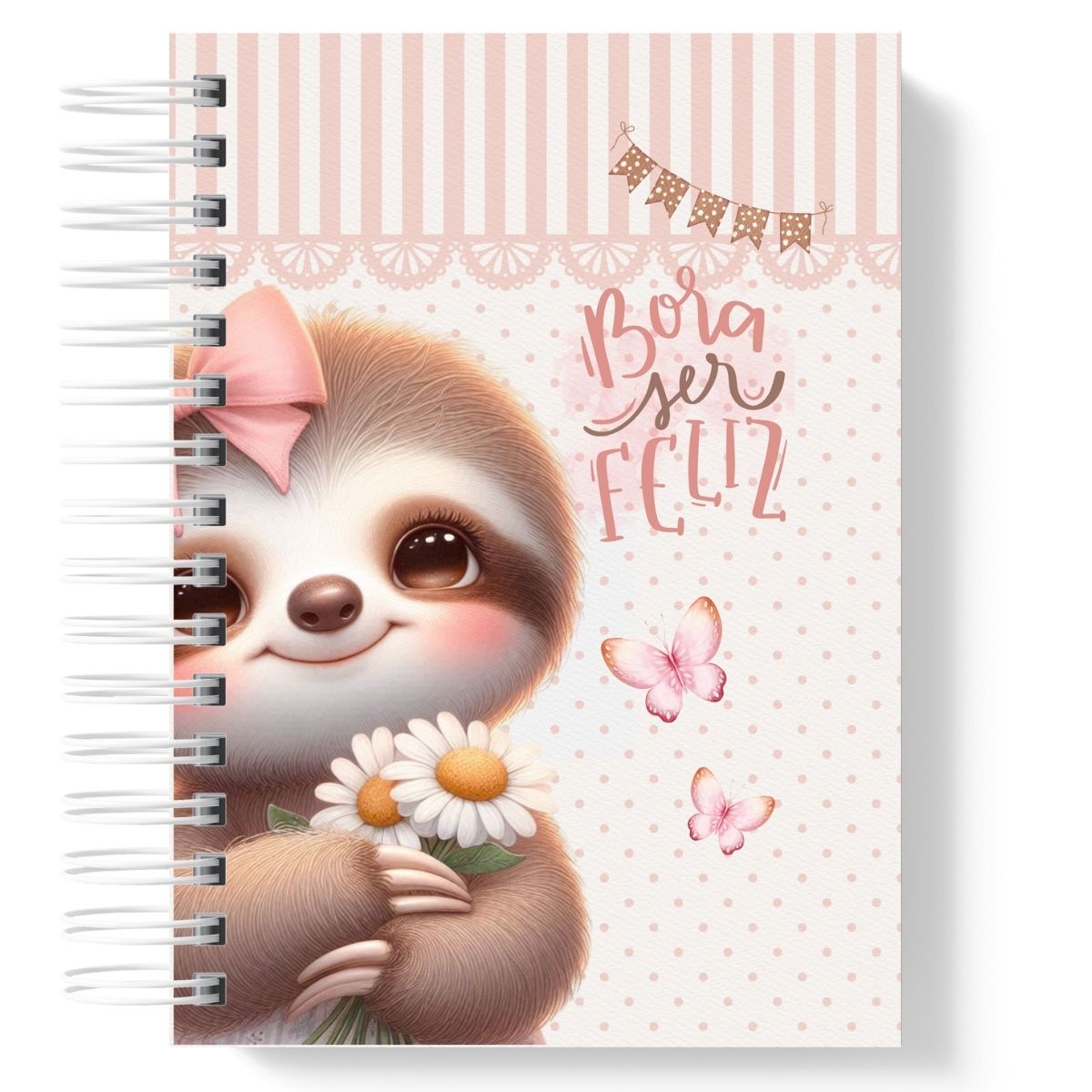 Caderno Universitário Preguiça Rosa Personalizado com Nome - Imagem 2