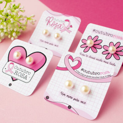 30 Brincos de Pérolas + 30 Card Ourubro Rosa