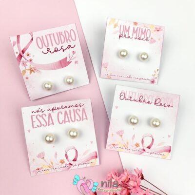 50 Brincos de Pérolas + 50 Card Ourubro Rosa