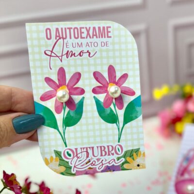 30 Brincos de Pérolas + 30 Card Ourubro Rosa