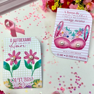 50 Brincos de Pérolas + 50 Card Ourubro Rosa