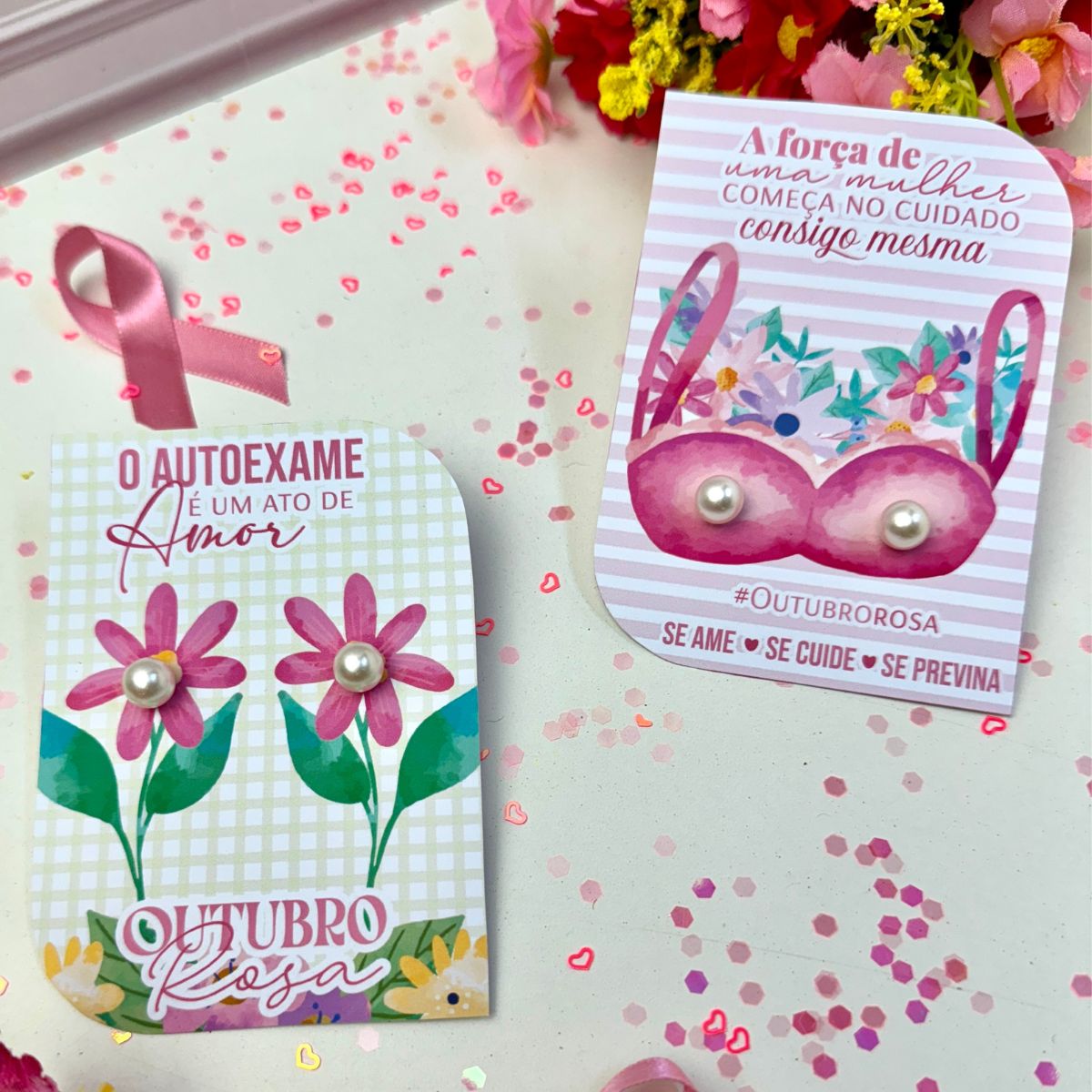 30 Brincos de Pérolas + 30 Card Ourubro Rosa - Imagem 3