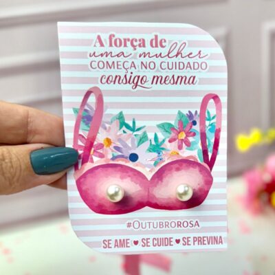 100 Brincos de Pérolas + 100 Card Ourubro Rosa