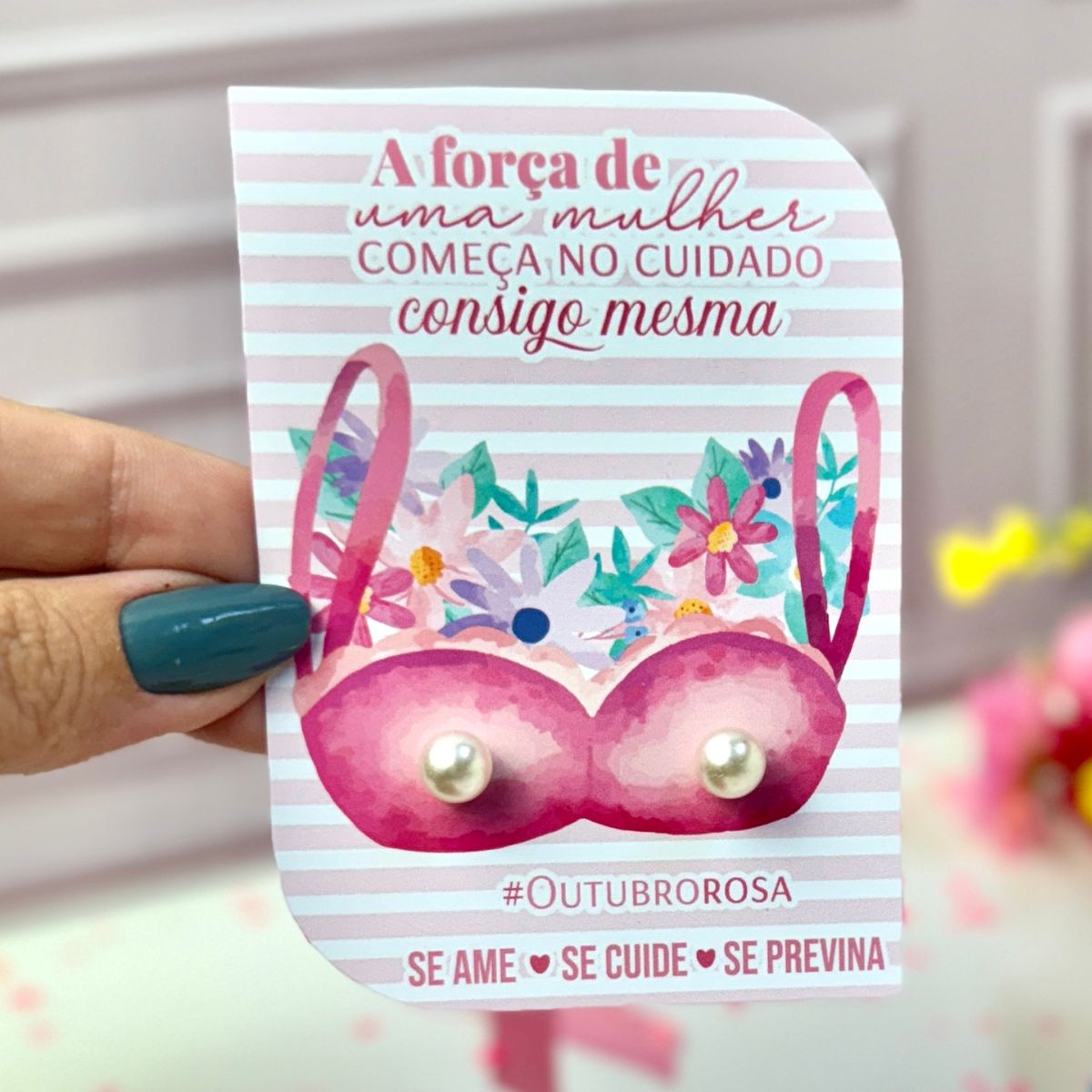 30 Brincos de Pérolas + 30 Card Ourubro Rosa - Imagem 2
