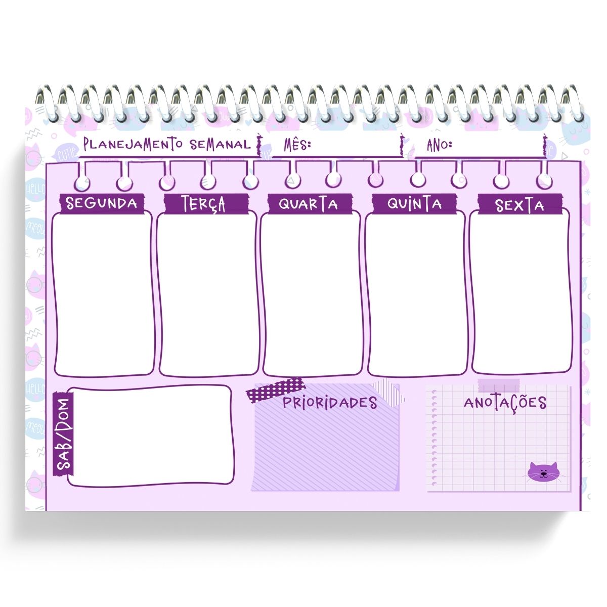 Planejamento Semanal de Mesa Gatinha Lilas