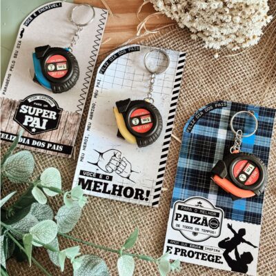 25 Chaveiros Mini Trena com Card Dia dos Pais