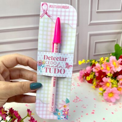 Kit com 10 Canetas + 10 Card Outubro rosa