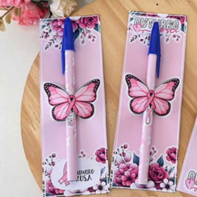 Kit com 10 Canetas + 10 Card Outubro Rosa