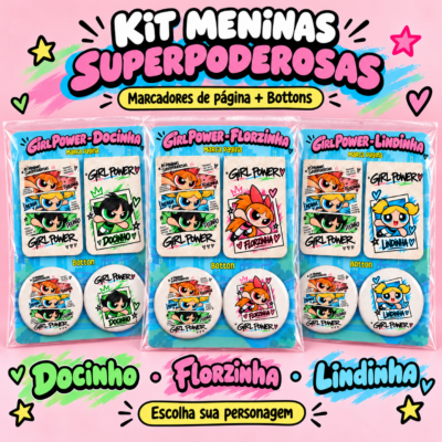 Kit com 2 Marca Página Magnético e 2 Botton Pin Broche Girl Power