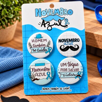 Kit Botton 4 Broche Pin Novembro Azul