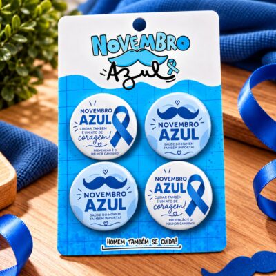 Kit Botton 4 Broche Pin Novembro Azul