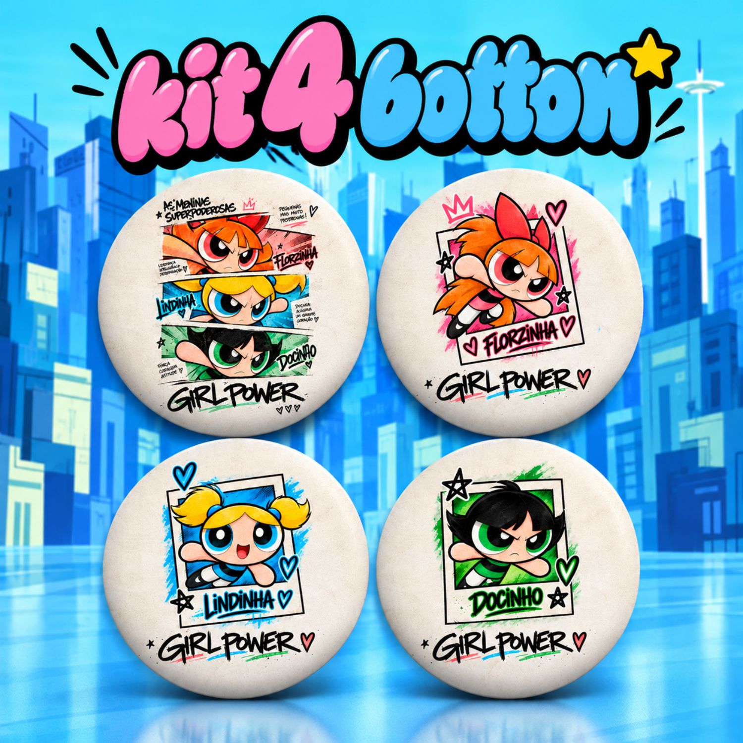 Kit Botton 4 Broche Pin Girl Power