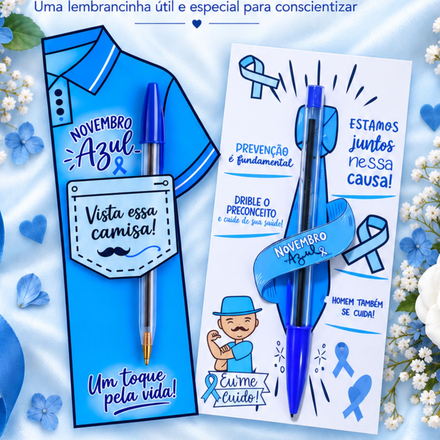 Kit com 50 Canetas + 50 Card Novembro Azul